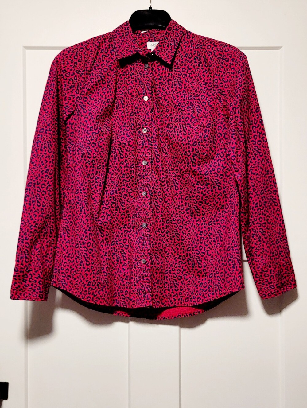 J Crew Factory Signiture Fit Poplin Shirt Sz S Pink Blk Leopard Edgy Streetwear